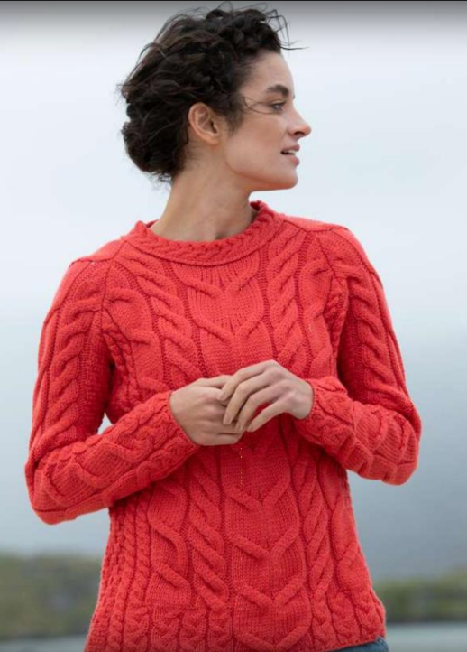 Ladies aran pullover colour coral